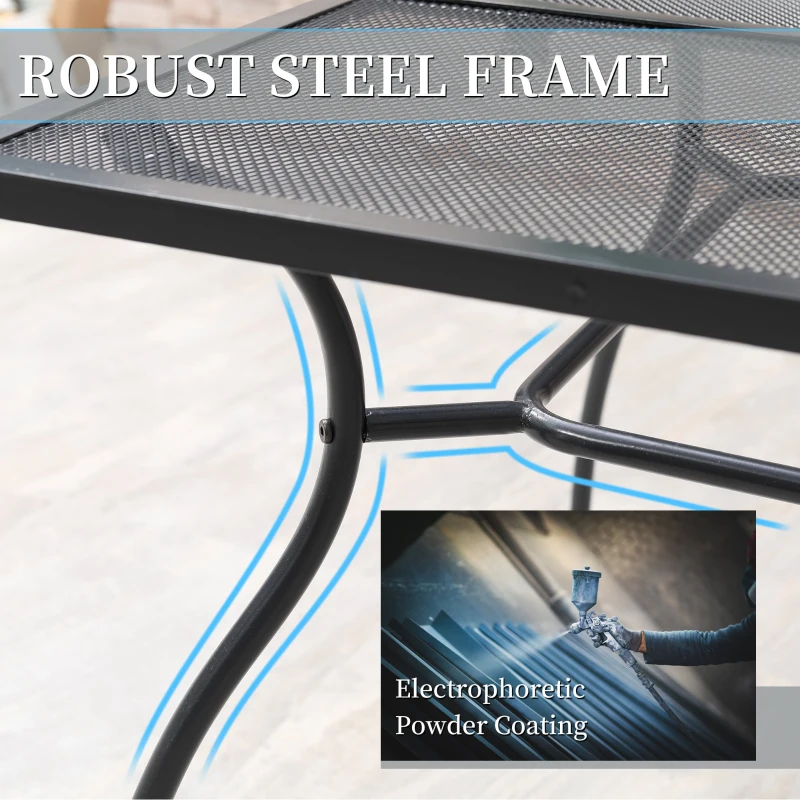 Outsunny 59" Outdoor Dining Table, Metal Frame Rectangular Patio Table for 6 with Mesh Tabletop for Garden, Backyard and Lawn, Black