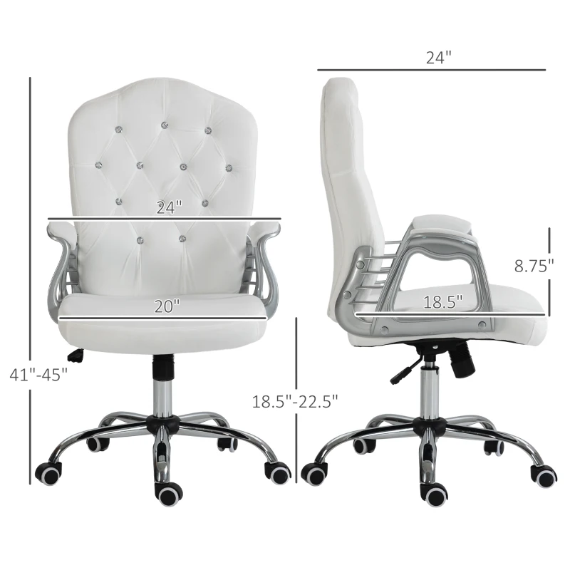 Vinsetto Velvet Office Chair Desk Chair with 360 Degree Swivel Wheels Adjustable Height Tilt Function White