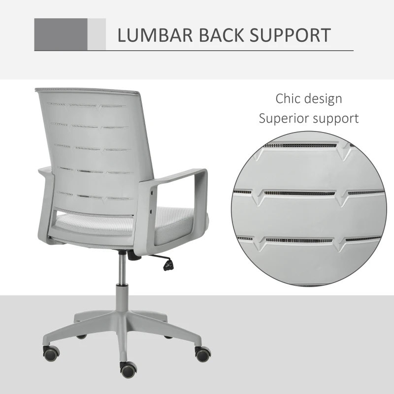 Vinsetto Mid-Back Home Office Chair, Task Computer Desk Chair with Lumbar Support and Adjustable Height, Grey