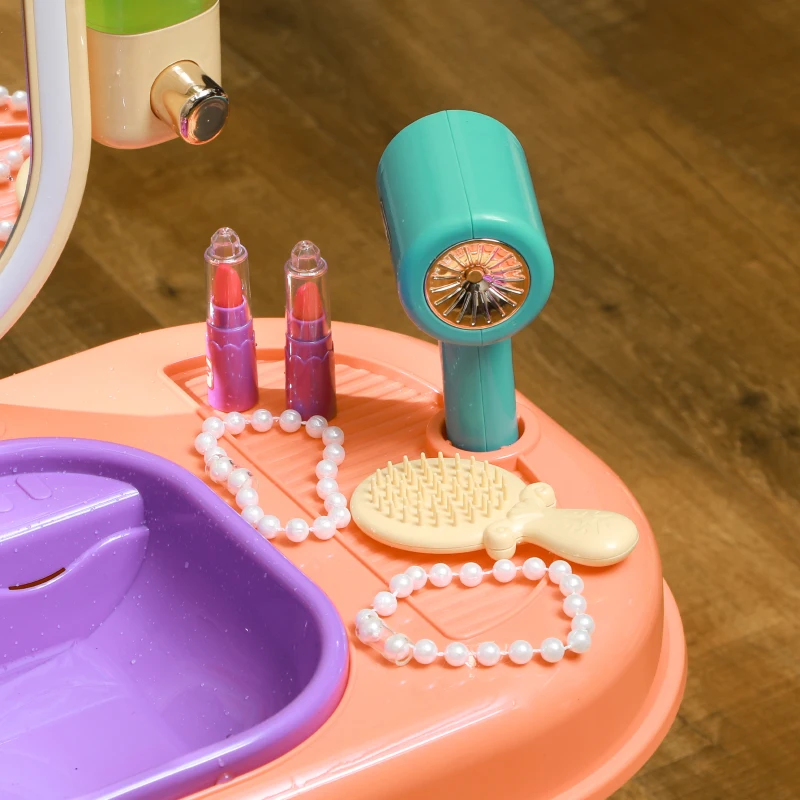 Qaba Kids Vanity Set with Mirror, LED Light, Music, 23 Accessories, Pretend Play Set for Girls 3-6 Years, Purple