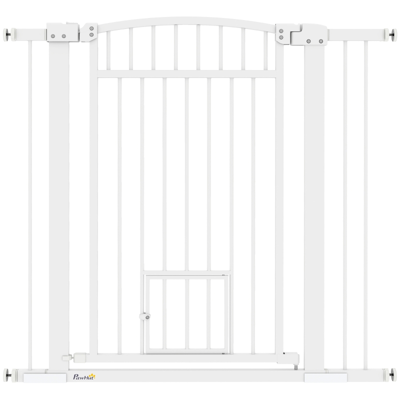PawHut 30"-41" Extra Wide Walk Through Dog Gate w/ Cat Door, 3-Inch & 5.5-Inch Extension Kits, 37" High
