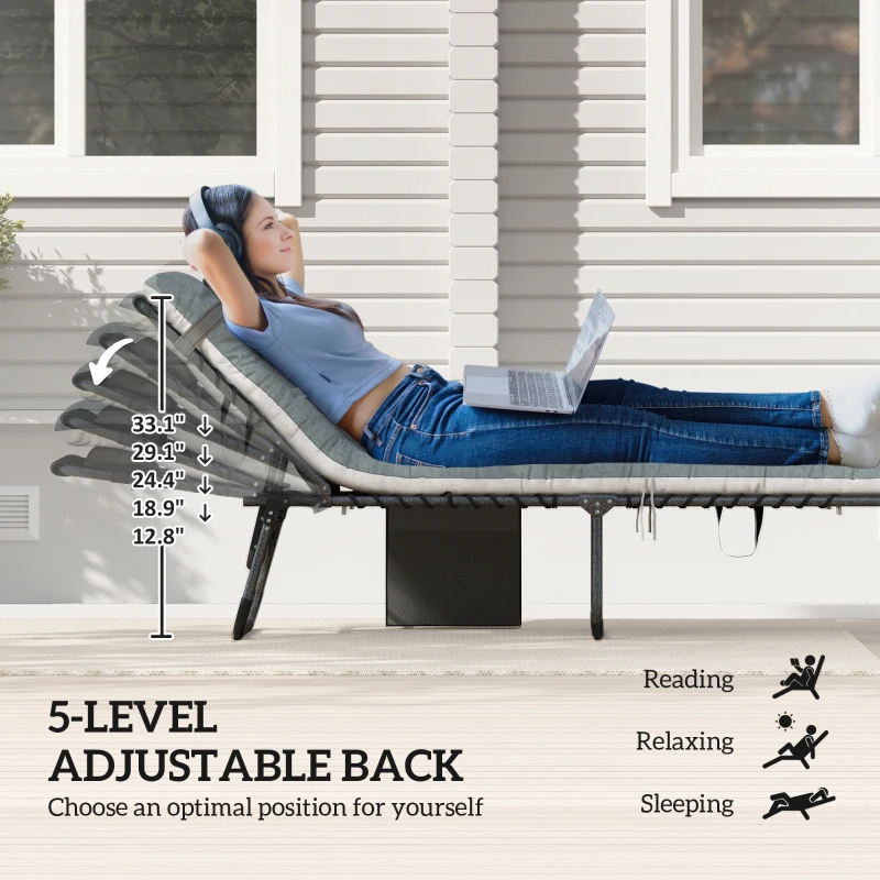 Outsunny Outdoor Chaise Lounge Chair Set of 2, 5-Level Adjustable Folding Pool Lounge Chairs with Cushions, Gray