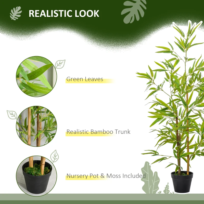 Outsunny Artificial Bamboo Tree, 4ft Fake Tree with Realistic Leaf and Natural Trunk, Decorative Plant in Nursery