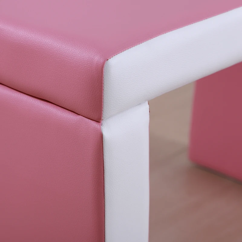 Qaba Kids Sofa Set 2-in-1 Multi-Functional Toddler Table Chair Set 2 Seat Couch Storage Box Soft Sturdy Pink