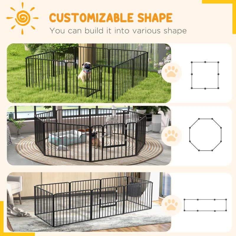 PawHut Dog Fence Outdoor 8 Panels 24" Height Indoor Steel Pet Exercise Pen DIY Design for Small Dogs