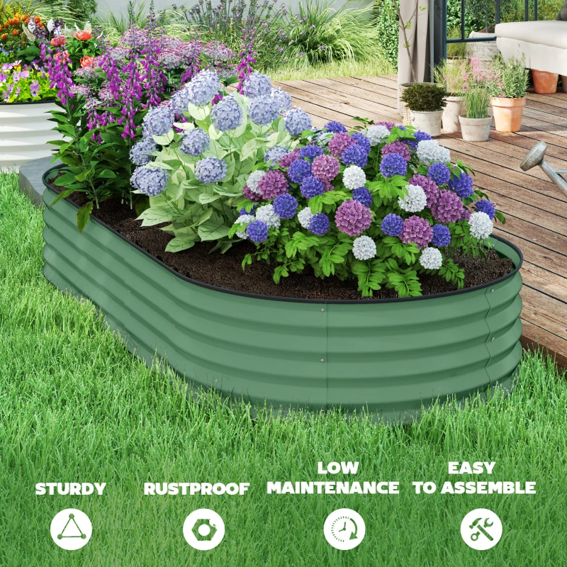 Outsunny 7' x 3' x 1' Raised Garden Bed Set, 2PCS Raised Beds for Gardening with Metal Plant Stakes, Green