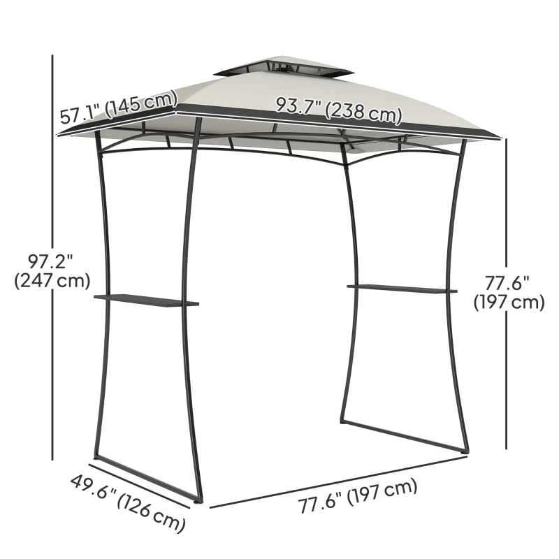 Outsunny 8' x 5' Outdoor Grill Gazebo, Double Tiered Barbecue Grill Gazebo Shelter with 2 Side Shelves and Hook, Light Grey