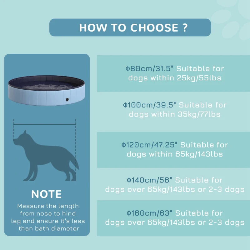 PawHut Φ63" Folding Dog Pool for Large dogs,  Portable Pet Kiddie Swimming Pool, Outdoor/Indoor Puppy Bath Tub with Nonslip Bottom for Dogs & Cats, Blue