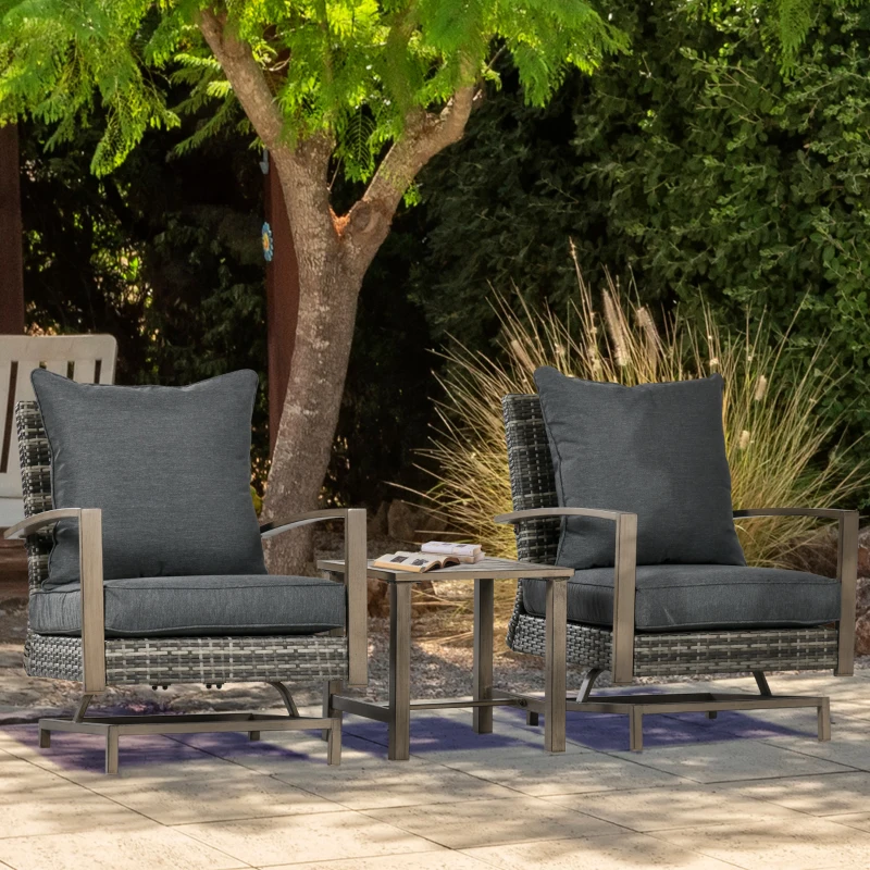 Outsunny Patio Bistro Set, Porch Furniture with Soft Cushions and Rocking Function for Yard, Lawn, Porch, Dark Gray
