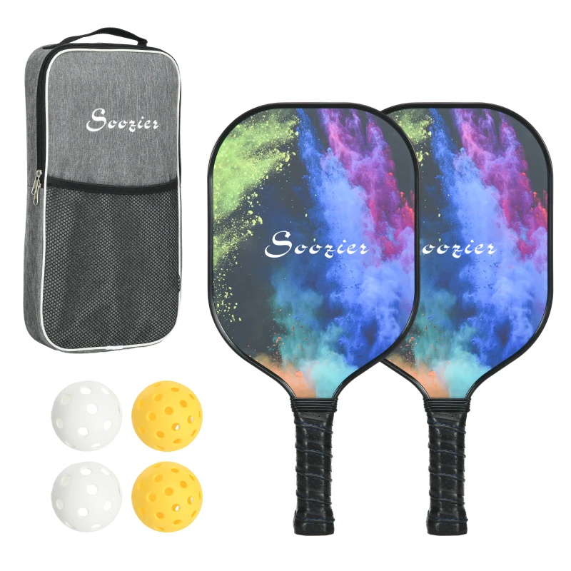 Soozier Pickleball Paddles, Pickle Balls Racket Set of 2 with 4 Balls and Carry Bag