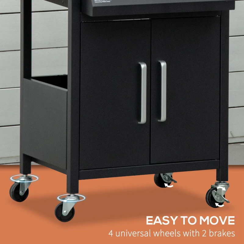 Outsunny Outdoor 3 Burner Gas Grill Portable Barbecue w/ Wheels, Warming Rack, Shelves, Cabinet, Thermometer, Black