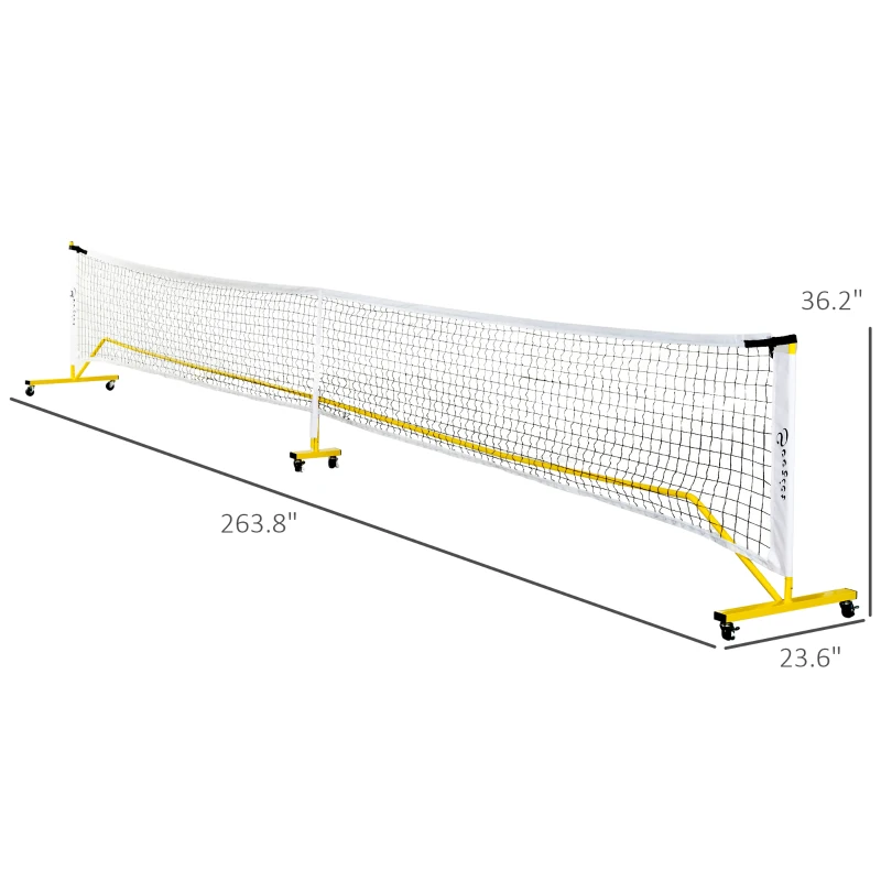 Soozier Pickleball Set with Net on Wheels, Markers, 4 Pickleball Paddles and 4 Balls, for Driveway Backyard