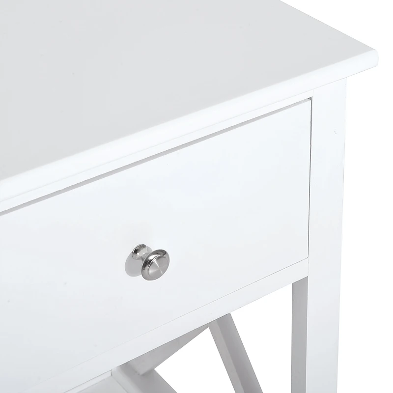 HOMCOM Wooden End Table Bedroom Nightstand Coffee Table Open Cabinet w/ Drawer and Shelf White