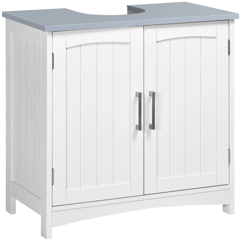kleankin Modern Bathroom Sink Cabinet, Pedestal Sink Storage Cabinet with Double Doors and Adjustable Shelf, White