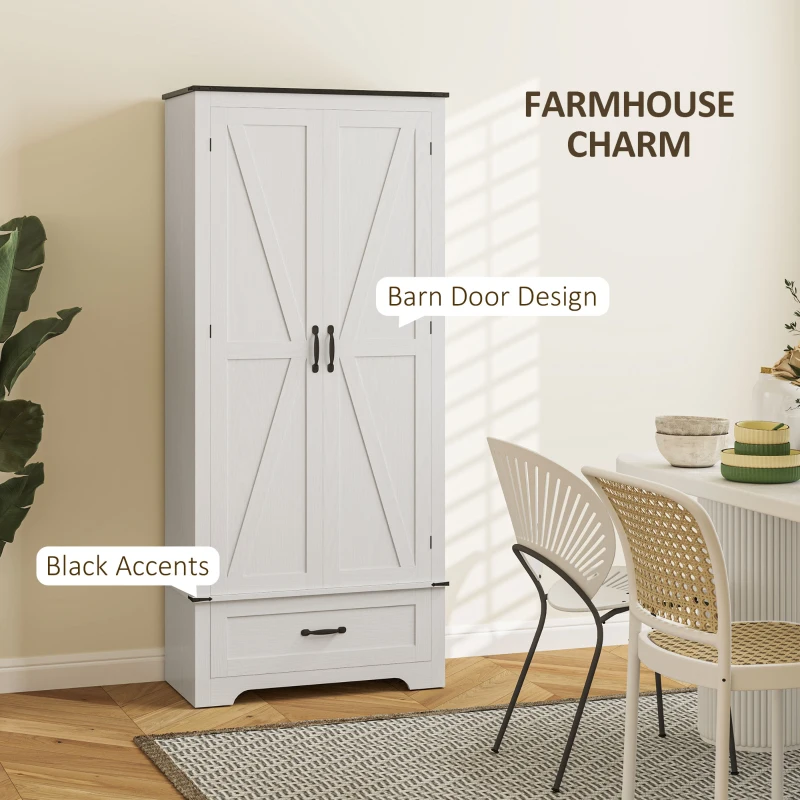 HOMCOM 72" Farmhouse Pantry Cabinet with Adjustable Shelves, Kitchen Pantry Cabinet with 2 Doors, Distressed White