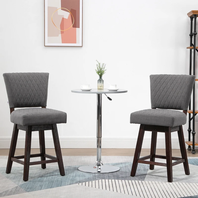 HOMCOM Set of 2 Swivel Counter Height Bar Stools with Footrest, Dark Grey