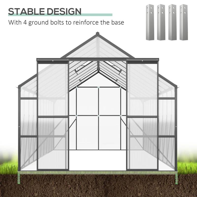 Outsunny 20' x 8' Aluminum Greenhouse Polycarbonate Walk-in Garden Greenhouse Kit with Adjustable Roof Vent, Rain Gutter and Sliding Door for Winter, Clear(m-6)
