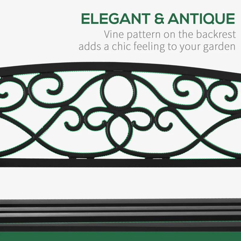 Outsunny 50" 2-Seater Outdoor Garden Bench Antique Loveseat with Armrest for Yard, Lawn, Porch, Patio, Steel/ Black