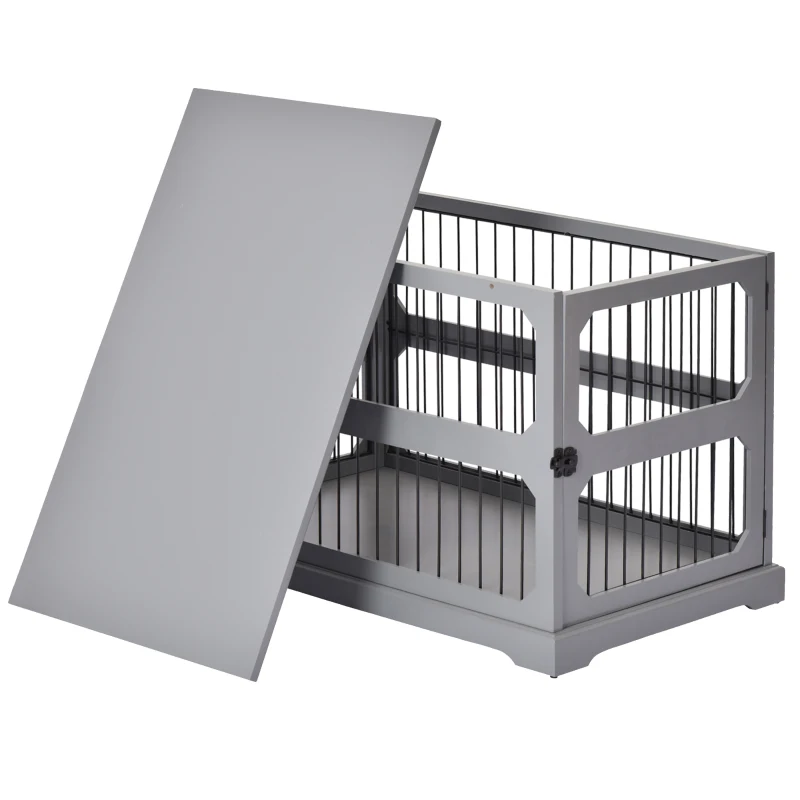 PawHut Dog Crate Furniture Decorative Cage Kennel with Strong Construction Materials & a Classic Americana Style, Grey