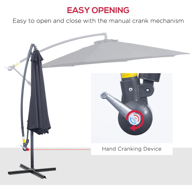 Outsunny 10' Deluxe Patio Umbrella Outdoor Market Parasol Banana Hanging Offset Sunshade Crank Cross Base Black