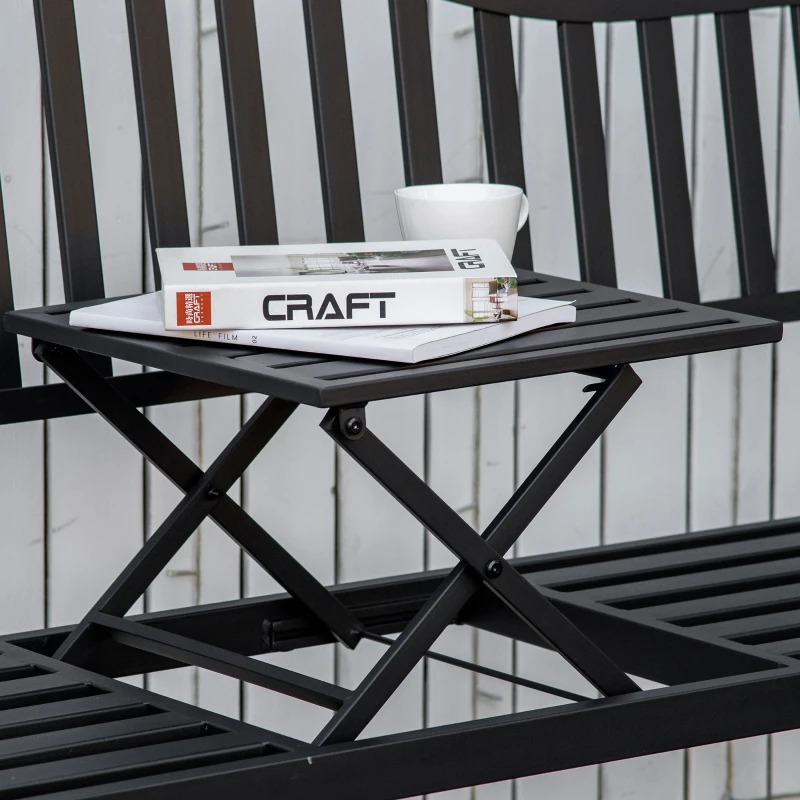 Outsunny Metal Outdoor Bench with Liftable Middle Table, Patio Loveseat, Garden Bench for Lawn, Porch, Seats 2–3 People, Black