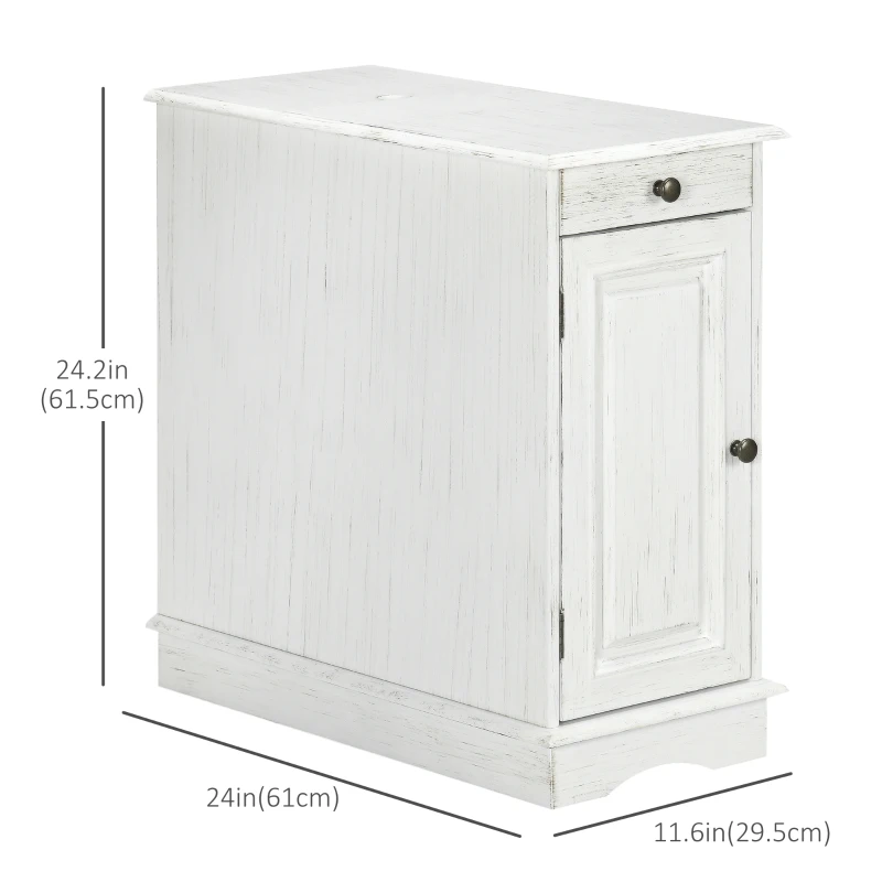 HOMCOM Flip Top End Side Table with Storage Drawer and Cabinet, 11.5" x 24" x 24.25", White