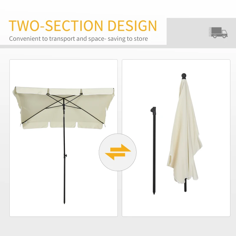 Outsunny 6.5x4ft Rectangle Patio Umbrella Aluminum Tilt Adjustable Garden Parasol  Sun Shade Outdoor Canopy Cream White