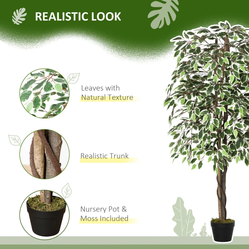 Outsunny 5.3ft Artificial Tree, Indoor Fake Ficus with Pot, for Home Office Living Room Decor