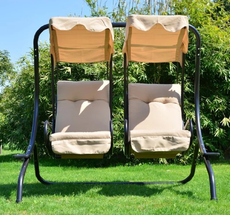 Outsunny Outdoor Garden Patio Covered Double Swing with Frame, Sand