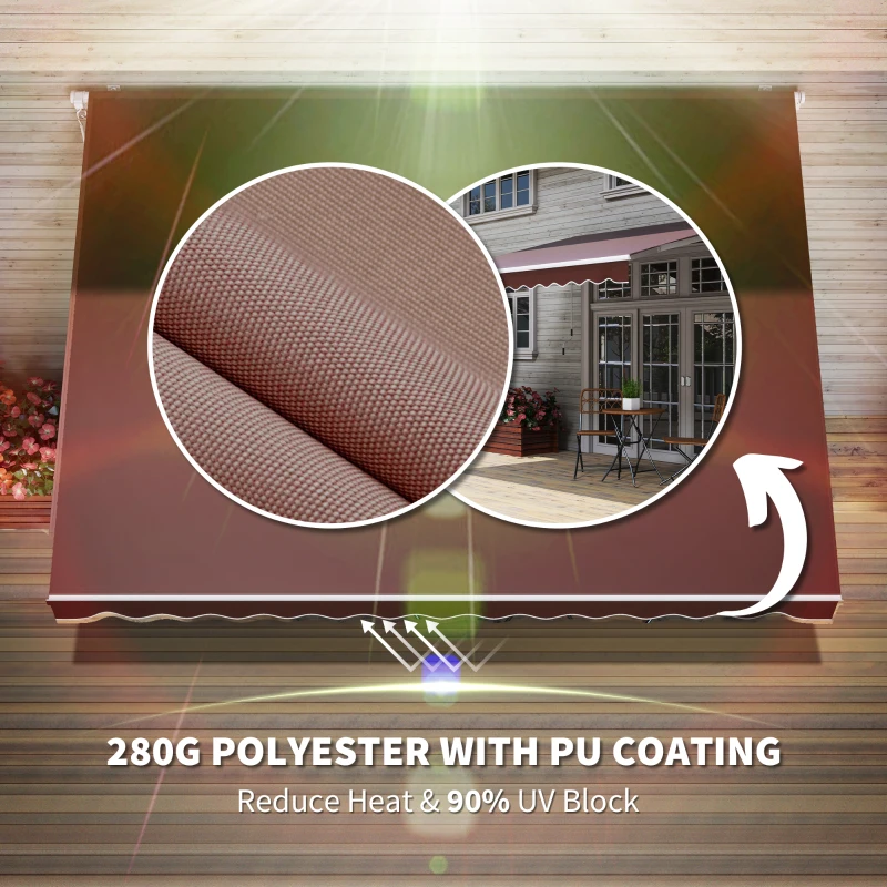 Outsunny 12' x 8' Retractable Patio Awning Sunshade Shelter w/ Manual Crank Handle UV & Water-Resistant for Deck Balcony Coffee