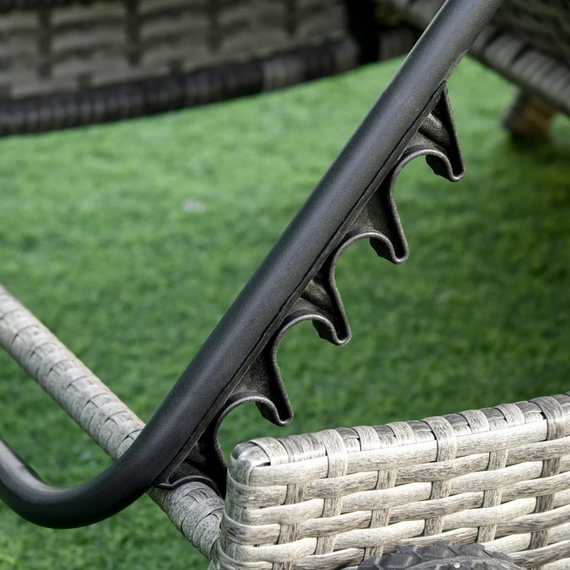 Outsunny Patio Wicker Chaise Lounge Chair, Outdoor PE Rattan Sun lounger with Adjustable Backrest and 2 Wheels, Dark Blue