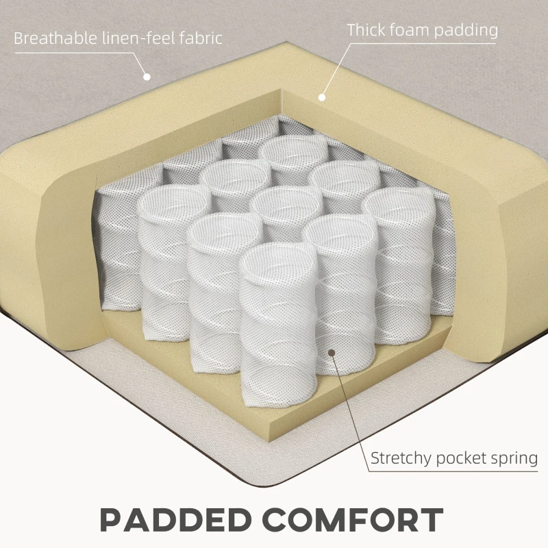 HOMCOM Convertible Bed with Couch, Button Tufted Fabric Sofa Bed with Adjustable Back for Living Room, Beige