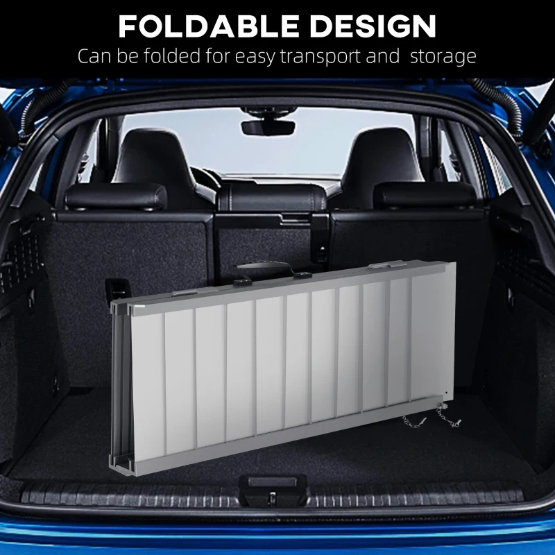 HOMCOM 3' Foldable Handicap Ramp for Home, Steps, Doorways, Aluminum Portable Wheelchair Ramp, Textured Threshold Ramp, Silver