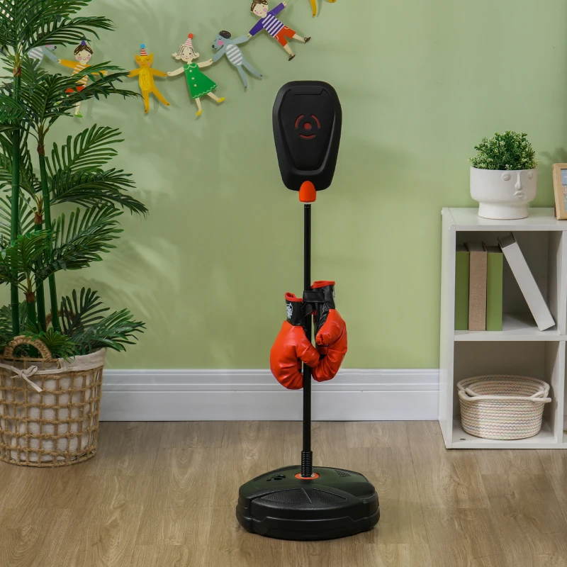 Qaba Kids Punching Bag with Stand & Boxing Gloves for Boys & Girls Ages 5-10, Black