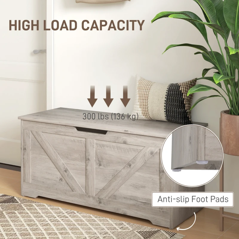 HOMCOM 39.4 Inches Storage Chest, Storage Trunk with 2 Safety Hinges, Wooden Box for Living Room, Grey Wood Grain