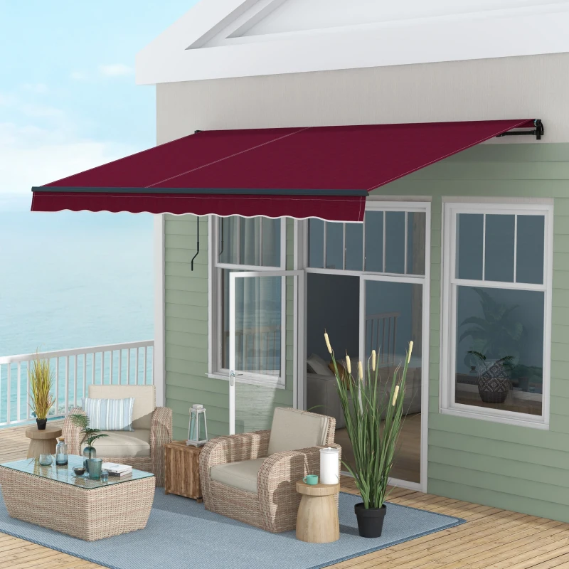Outsunny 13' x 10' Retractable Awning, 280gsm UV Resistant Sunshade Shelter, for Deck, Balcony, Yard, Wine Red