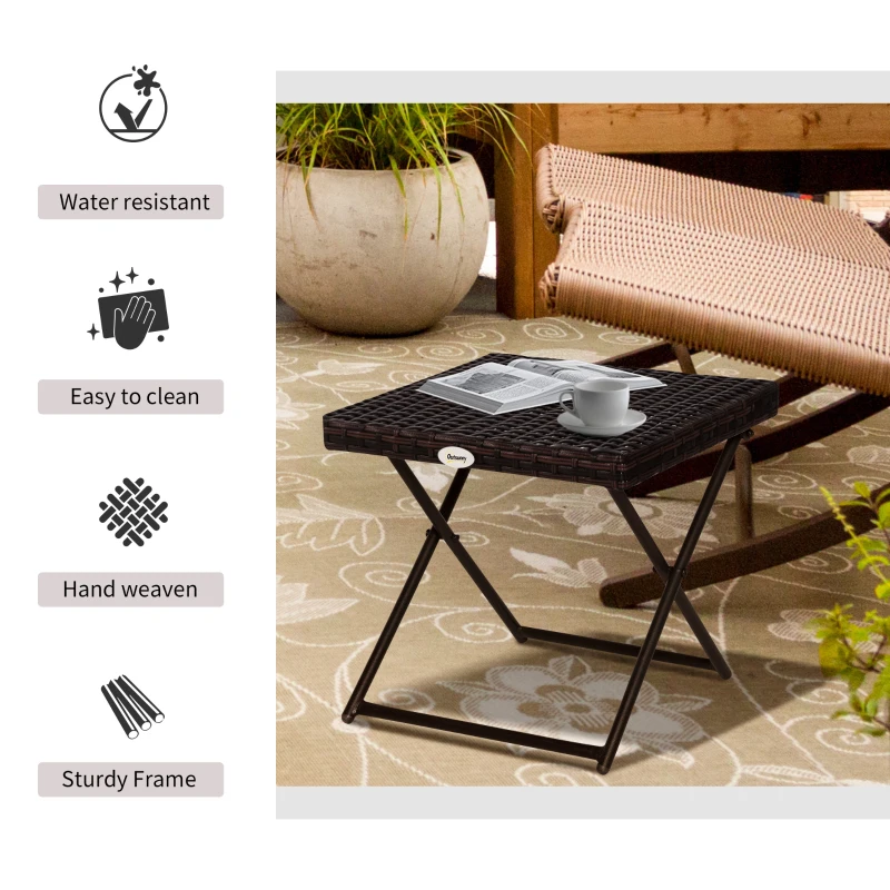 Outsunny Patio Wicker Coffee Table, Outdoor PE Rattan Garden Folding Side Table, 15.75"x15.75"x15.75", Brown