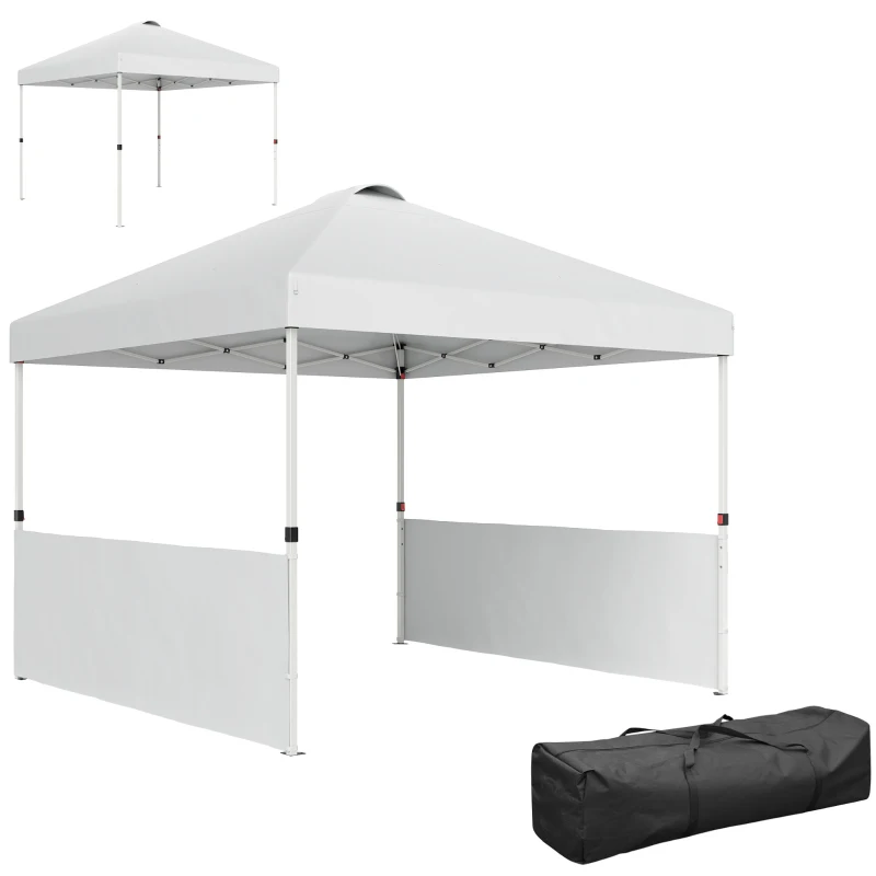 Outsunny 10' x 10' Pop Up Canopy Tent with 2 Half Sidewalls, UV50+ Height Adjustable Instant Sun Shelter, White