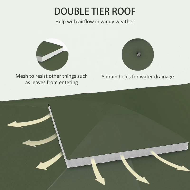Outsunny 10' x 12' 2-Tier Gazebo Cover, Patio Gazebo Canopy Replacement with Drainage Holes for 84C-210 Series, Green