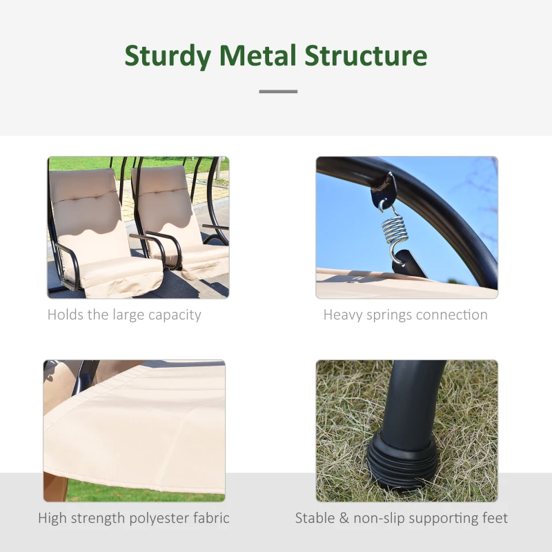 Outsunny Outdoor Garden Patio Covered Double Swing with Frame, Sand