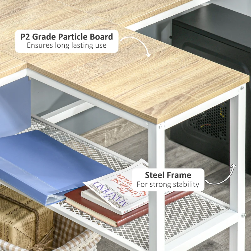 HOMCOM 83" Two Person Computer Desk with 2 Storage Shelves, Double Desk Workstation with Book Shelf,  Long Desk Table for Home Office, Natural