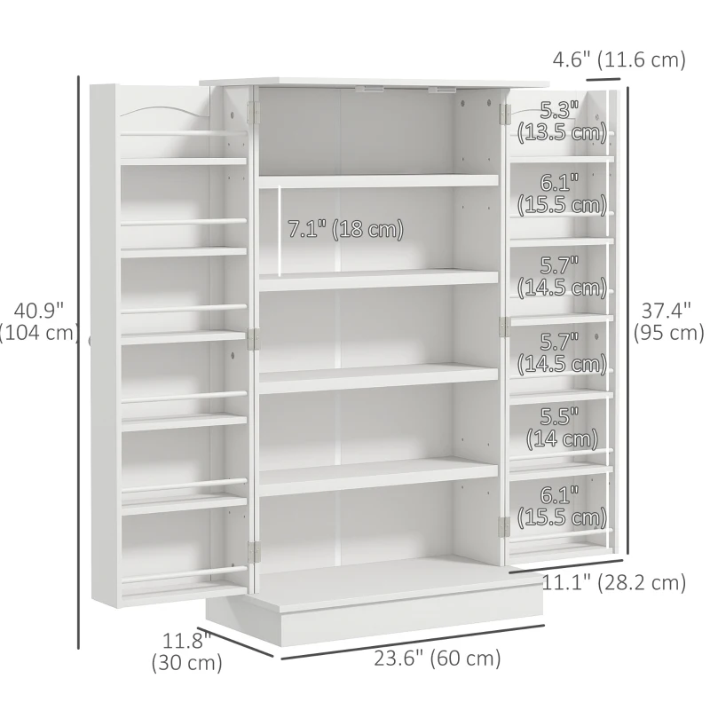 HOMCOM Freestanding Pantry Cabinet 41 Inch Kitchen Pantry with Spice Racks and Adjustable Shelves for Home Use, White