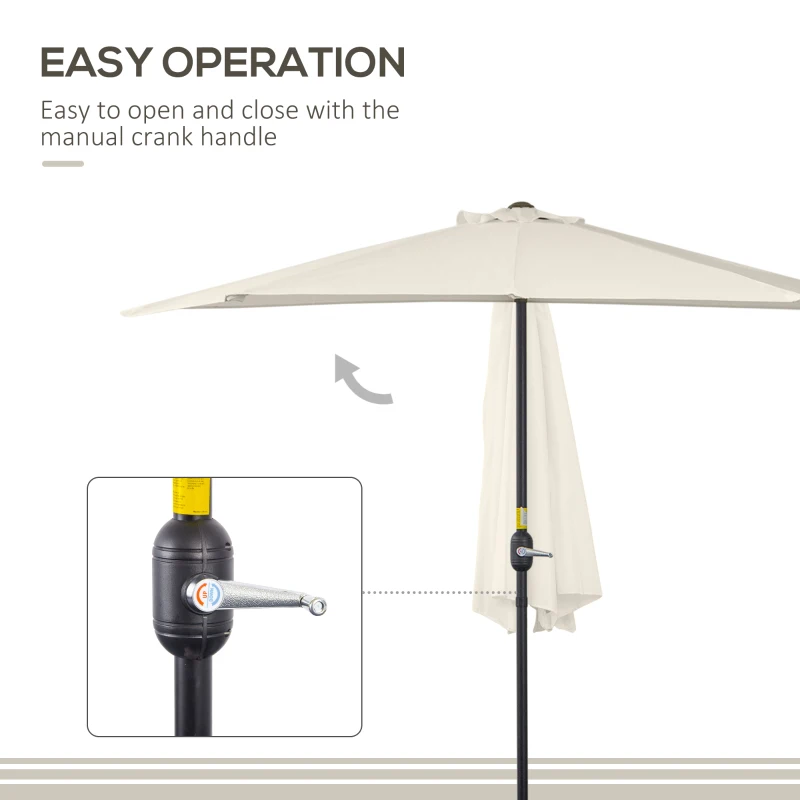Outsunny 9.8ft Half Umbrella Semi Round Patio Parasol with Crank Handle, Top Vent for Garden, Balcony- NO BASE INCLUDED, Cream