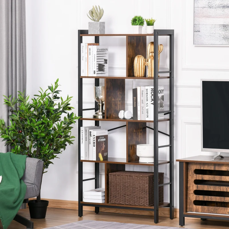 HOMCOM Industrial Bookshelf, Bookcase with 4-Tier Display Shelf for Living Room Office