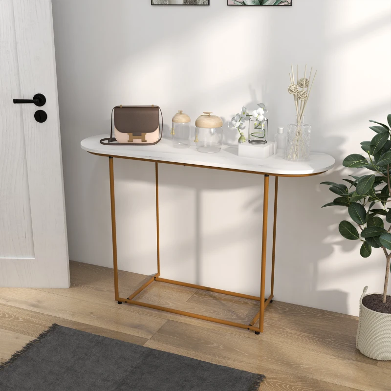 HOMCOM 47" Console Table, Modern Sofa Table with Gold Steel Legs for Entryway, Living Room and Bedroom, White and Gold