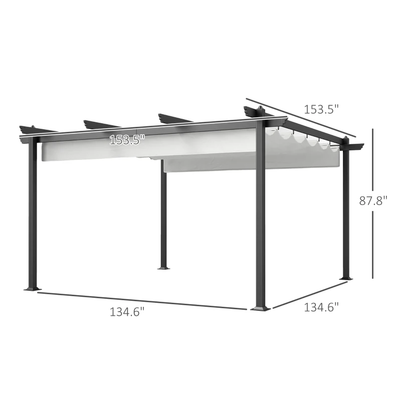 Outsunny 13' x 13' Aluminum Retractable Pergola Canopy, Outdoor Pergola for Garden, Patio, Backyard, Deck, White