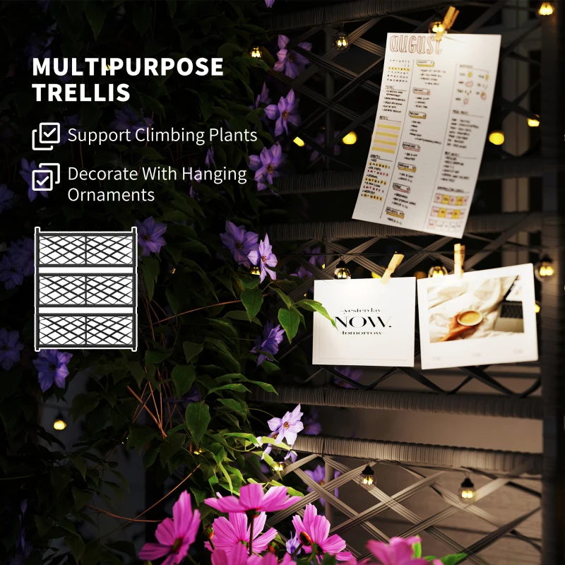 Outsunny Outdoor Wicker Planter with Trellis for Climbing Plants, Freestanding Rattan Garden Box with Storage Shelf, Black