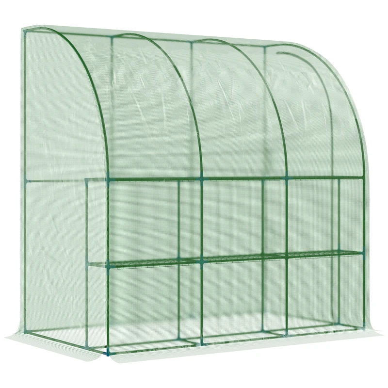 Outsunny 7' x 4' x 7' Outdoor Lean-to Walk-in Garden Greenhouse with Roll-Up Door Hot House for Plants Herbs Vegetables, Green