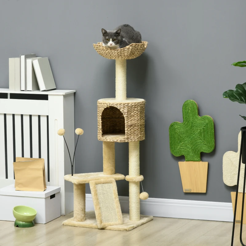 PawHut Cat Tree for Indoor Cats w/ Scratching Posts, Condo Cat Tower, Beige