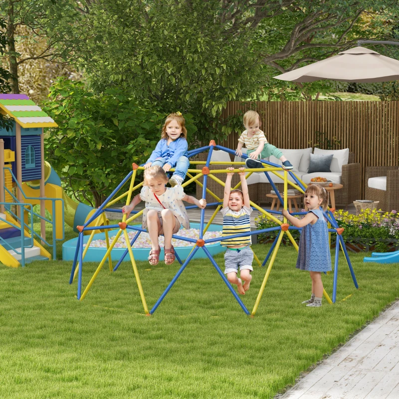 Outsunny Climbing Dome, 10' Jungle Gym Supports 594 lbs. for 1-6 Kids, Play Equipment for 3-8 Years Olds, Multi-Color